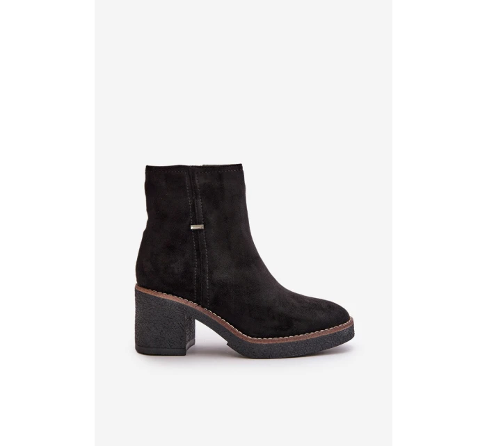 Dámské Botky Na Podpatku Zateplené Eko Semišové Černé model 21669122 - Boto Dámské Botky Na Podpatku Zateplené Eko Semišové Černé model 21669122 - Boto
