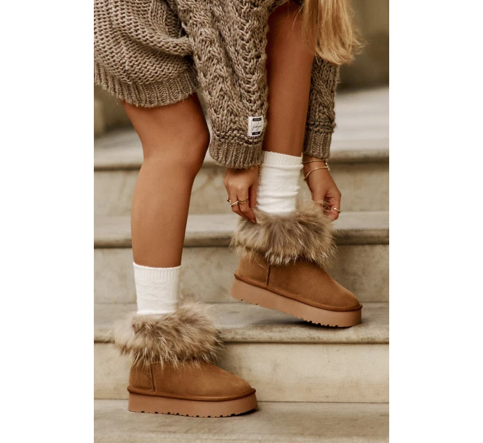 Kožené Sněhule Na Platformě S Kožešinou Camel model 21677869 - Boto