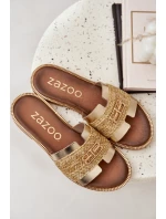 Kožené pantofle s ozdobným detailem a pletením Zazoo 40426 zlaté Kožené pantofle s ozdobným detailem a pletením Zazoo 40426 zlaté