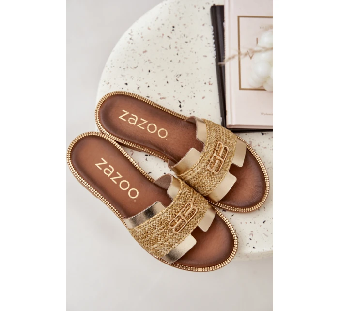 Kožené pantofle s ozdobným detailem a pletením Zazoo 40426 zlaté Kožené pantofle s ozdobným detailem a pletením Zazoo 40426 zlaté