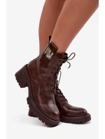 Dámské kožené workery na podpatku s ozdobným detailem Artiker – hnědé Dámské kožené workery na podpatku s ozdobným detailem Artiker – hnědé