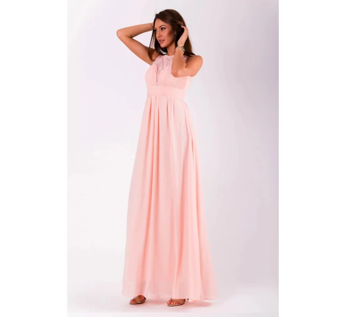 Společenské dámské šaty bez rukávů dlouhé růžové Růžová model 15042527 - EVA&#38;LOLA