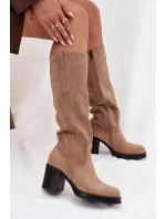 Dámské kozačky na podpatku Béžová shoes model 22018569 - Step in style Dámské kozačky na podpatku Béžová shoes model 22018569 - Step in style