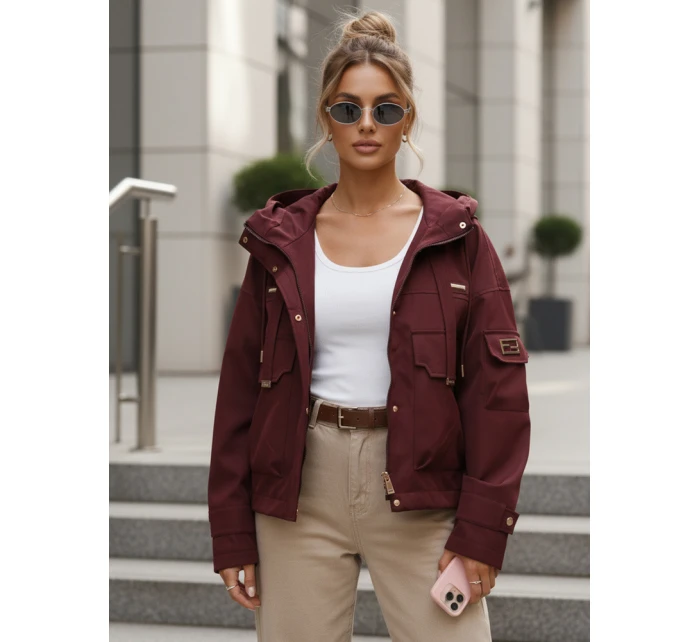 Kurtka przejściowa damska z kapturem i bordowa model 22035956 - FashionStreet