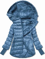 Dámská krátká bunda s pletenými žebrovanými lemy modrá (P22/P3-6636-30S)