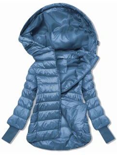 Světle modrá krátká dámská bunda s úpletovými stahovacími lemy (P22/P3-6636-30S)