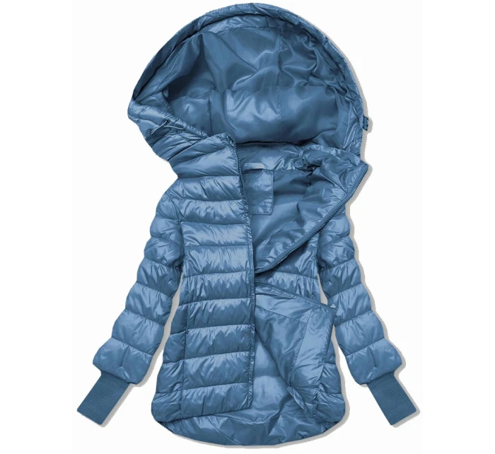 Světle modrá krátká dámská bunda s úpletovými stahovacími lemy (P22/P3-6636-30S)