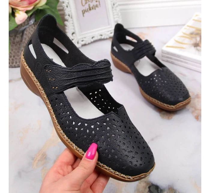 W model 22008934 tmavě modrá kožená polobotka - Rieker