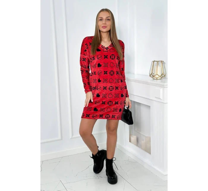 Sametové šaty s ozdobným vzorem červený Sametové šaty s ozdobným vzorem červený