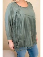 Dámská bavlněná blůza Plus Size s třásněmi khaki