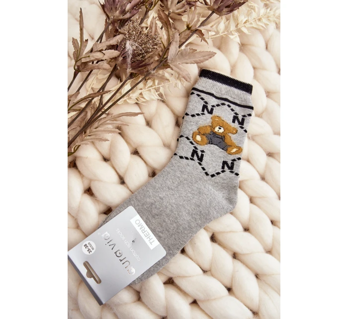 Teplé Bavlněné Ponožky S Medvídkem Šedé