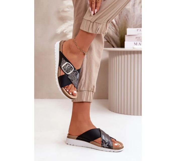 Pohodlné dámské pantofle s přezkou Inblu CN000032 černé