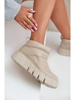Zazoo 60470 Kožené boty zateplené vlnou na platformě světle béžové