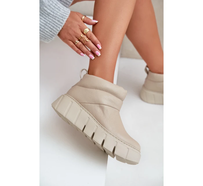 Zazoo 60470 Kožené boty zateplené vlnou na platformě světle béžové