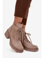 Dámské boty Vinceza – béžové, kožené, s blokovým podpatkem