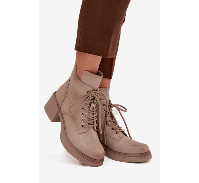 Dámské boty Vinceza – béžové, kožené, s blokovým podpatkem