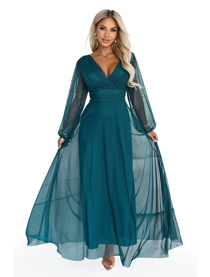 – elegantní maxi šaty s výstřihem do V – mořská zelená model 22342737 - numoco basic – elegantní maxi šaty s výstřihem do V – mořská zelená model 22342737 - numoco basic