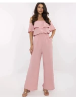 Elegantní dámský overal ve špinavě růžové barvě se širokými nohavicemi (T52)