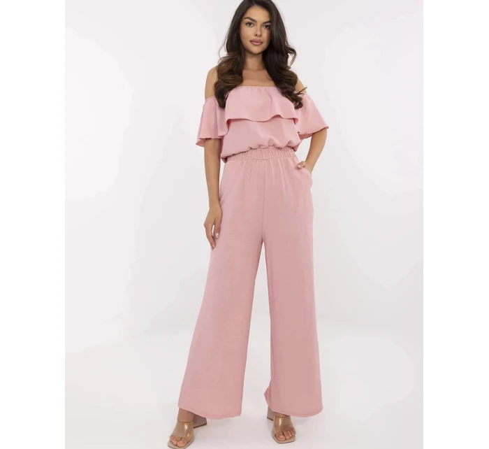 Elegantní dámský overal ve špinavě růžové barvě se širokými nohavicemi (T52)