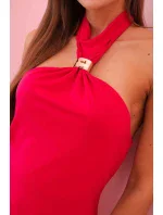 Dámské šaty s potiskem na ramínka s vázáním fuchsie