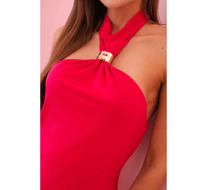 Dámské šaty s potiskem na ramínka s vázáním fuchsie