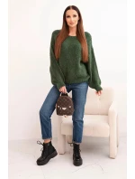 Dámský svetr z vlny s hrubým pletem a dlouhým rukávem, khaki Dámský svetr z vlny s hrubým pletem a dlouhým rukávem, khaki