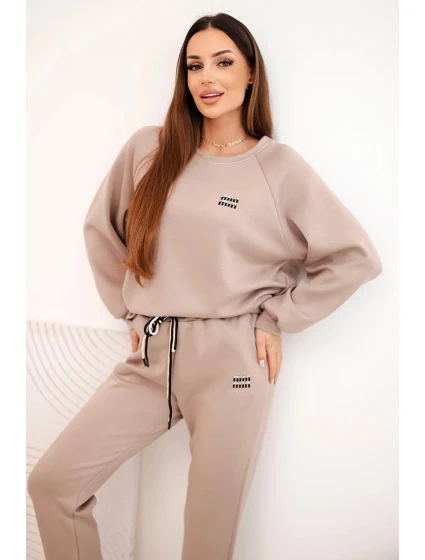 Dámská souprava máslová z viskózy s mikinou a kalhotami tmavě béžová