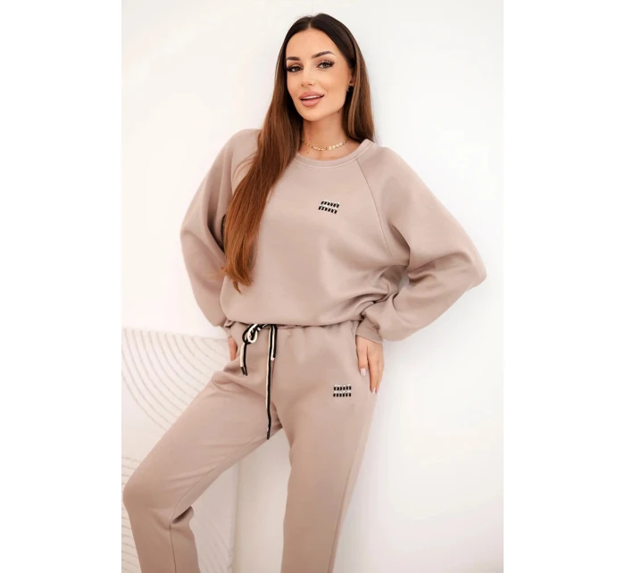 Dámská souprava máslová z viskózy s mikinou a kalhotami tmavě béžová