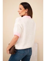 Dámský svetr s krátkým rukávem a model 21949248 lemováním béžový - K-Fashion
