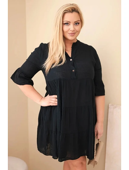 Dámské bavlněné šaty Plus Size s volánky černá