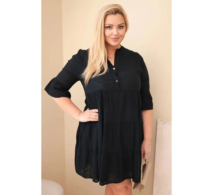 Dámské bavlněné šaty Plus Size s volánky černá