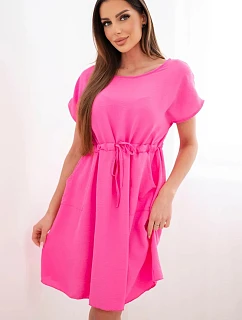 Dámské šaty s krátkým rukávem se zavazováním v pase růžová