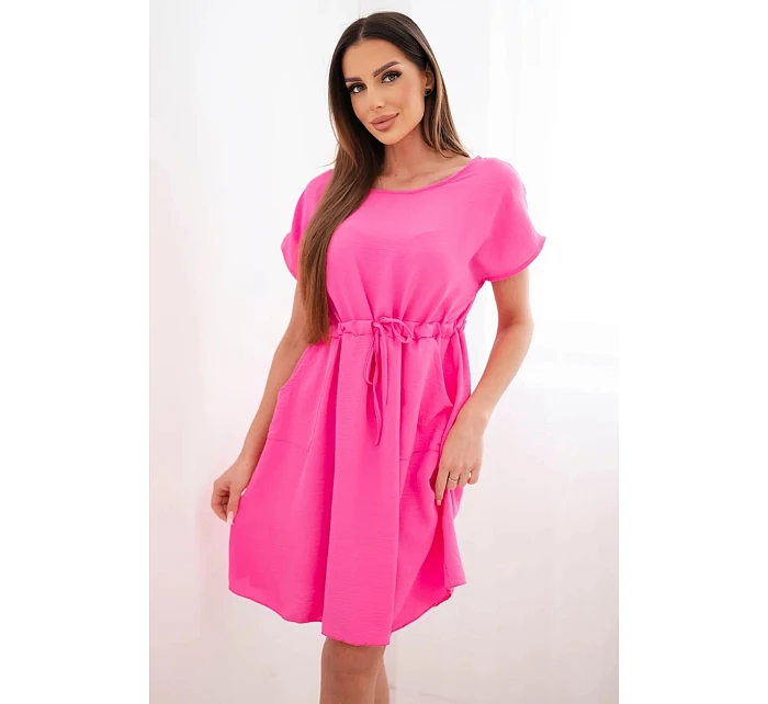 Dámské šaty s krátkým rukávem se zavazováním v pase růžová