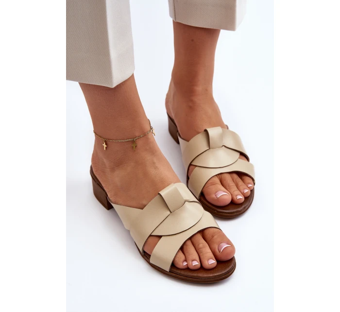 Zazoo 40236 Kožené Dámské Žabky Na Nízkém Podpatku Bežové