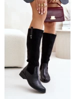 Dámské Zateplené Kozačky Kolena Na Zip Černé model 21672304 - Boto