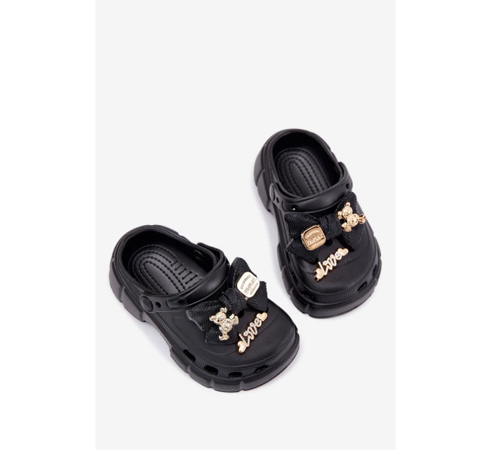 Dětské Sandály Dívčí Pěnové S Mašlí A Dekoracemi Černé Selvana Dětské Sandály Dívčí Pěnové S Mašlí A Dekoracemi Černé Selvana