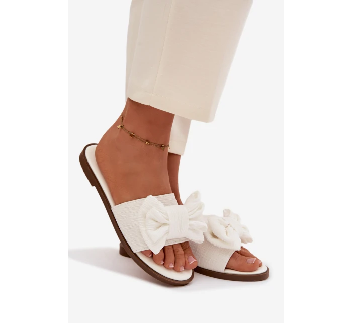 Dámské pantofle na ploché podrážce s mašlí bílé Amivelle