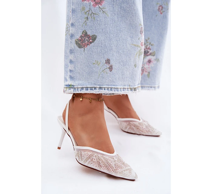 Zdobené sandály s síťkou na jehle bílé Bedira