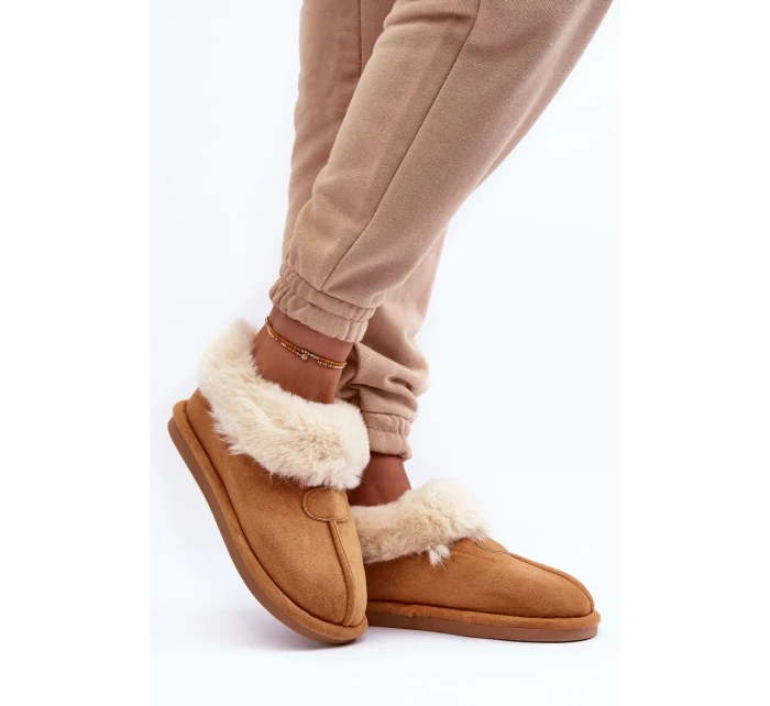 Dámské pantofle s kožíškem, hnědé Lanoze
