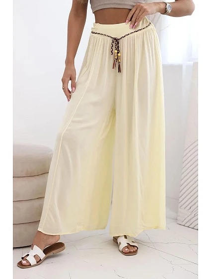 Dámské kalhoty z viskózy se širokými nohavicemi žlutý