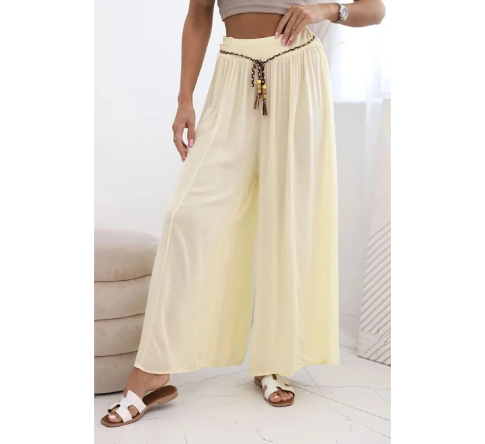 Dámské kalhoty z viskózy se širokými nohavicemi žlutý