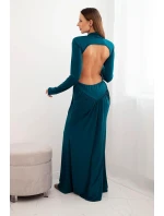 Dámská dlouhá šaty s viskózou a rolákem a odhalenými zády mořská