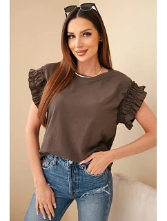 Dámská bavlněná halenka s řaseným rukávem hnědá