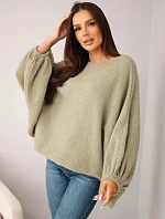 Svetr dámský s přídavkem alpak oversize světlé khaki