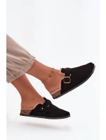 Dámské nazouvací pantofle s kožešinou a přezkou Sylisse – černé