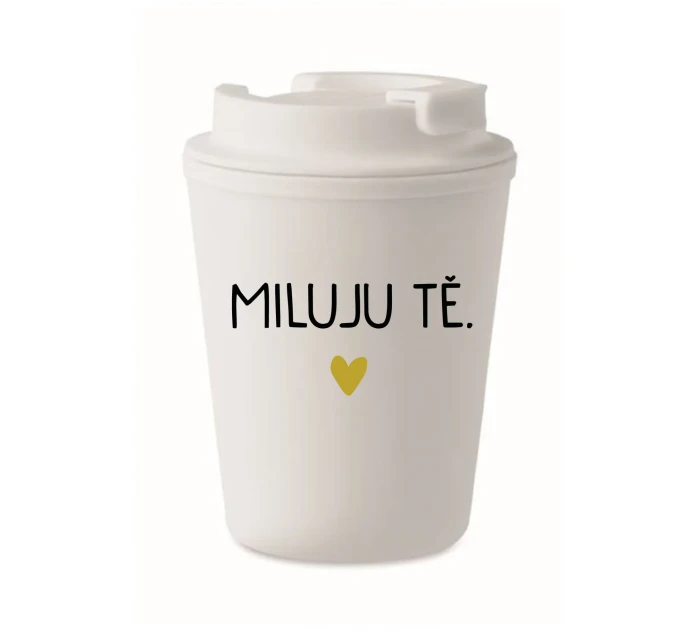 MILUJU TĚ. - bílý termohrnek 300 ml MILUJU TĚ. - bílý termohrnek 300 ml