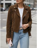 Dámská semišová bunda se střapci hnědá FashionStreet TY5582