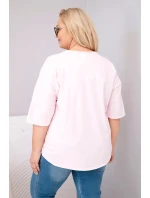 Dámská bavlněná oversize halenka Plus Size s výstřihem do V model 22036087 růžová - K-Fashion