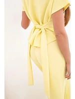 Dámský komplet model 22048837 s halenkou s krátkým rukávem a širokými kalhotami žlutý - K-Fashion