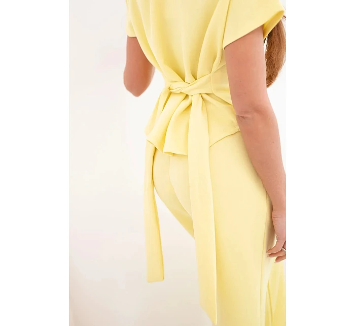Dámský komplet model 22048837 s halenkou s krátkým rukávem a širokými kalhotami žlutý - K-Fashion
